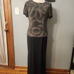 VTG Ultra Dress New York Long Dress Black Brown Metallic Thread Side Slit Size 8